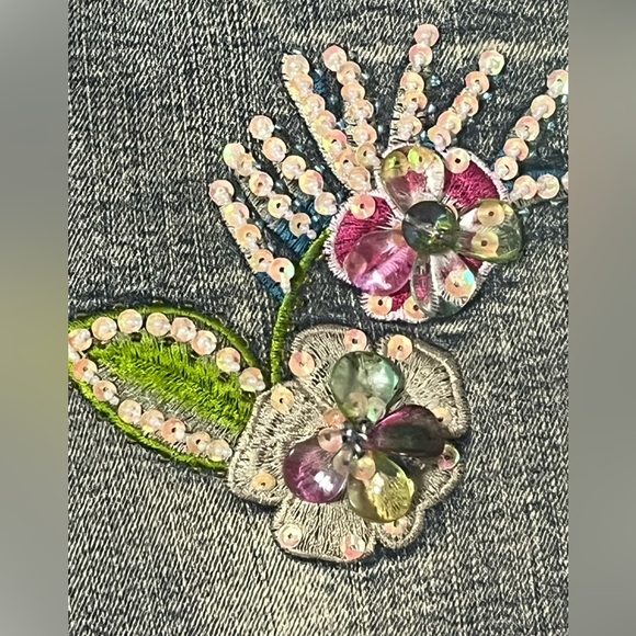 Leo Roma Italy vintage sequin beaded stone washed Capri flared denim jeans New - Picture 5 of 10